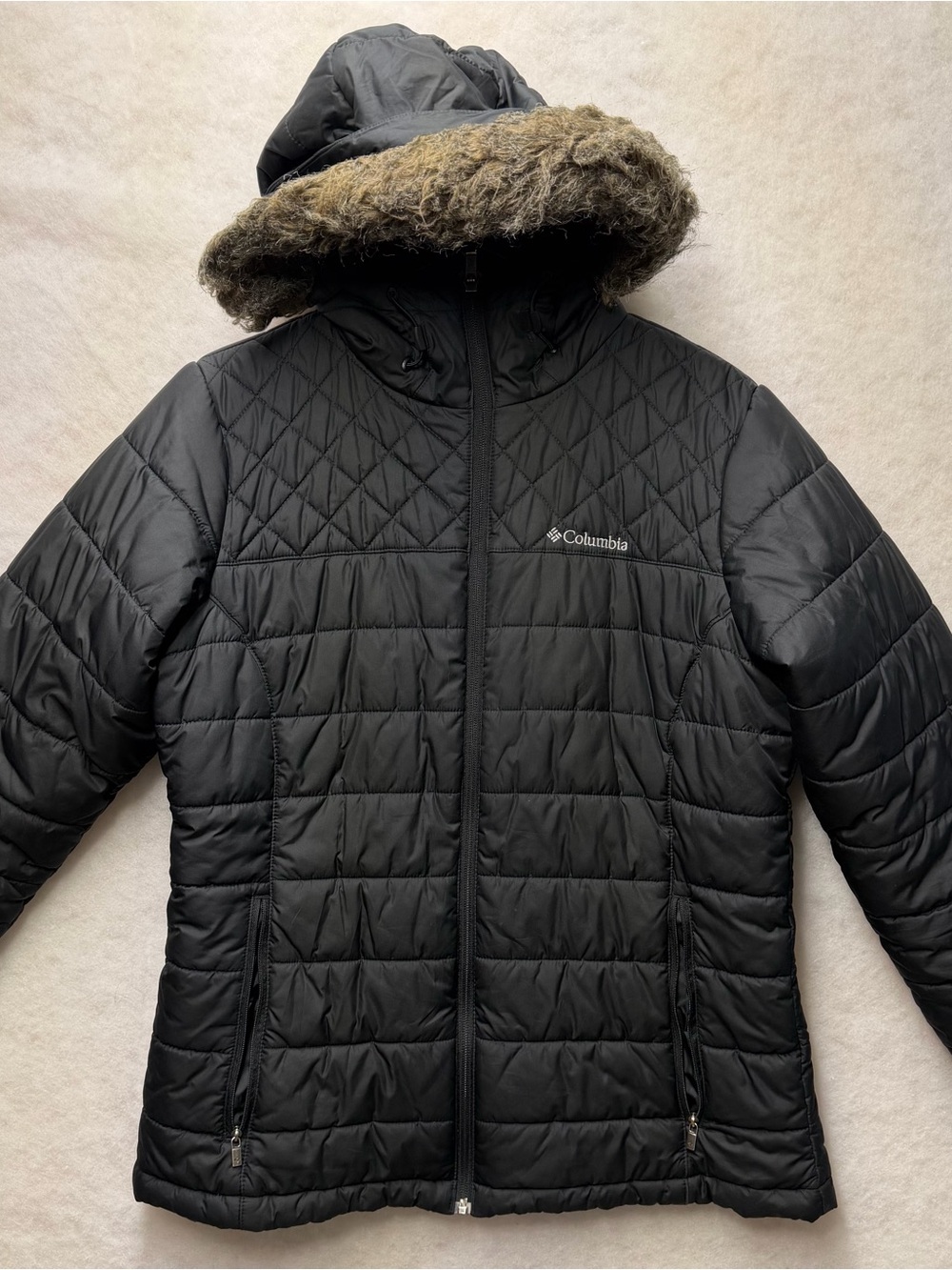 Columbia Womens Mighty Lite III Jacket Black Omni-Heat Insulated Hooded Quilted